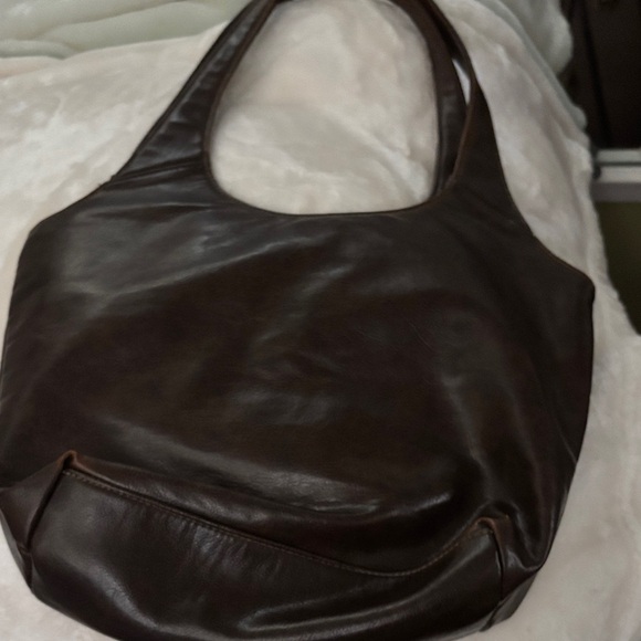 Dark Brown Leather Hobo Bag with Front Pockets - Picture 3 of 6